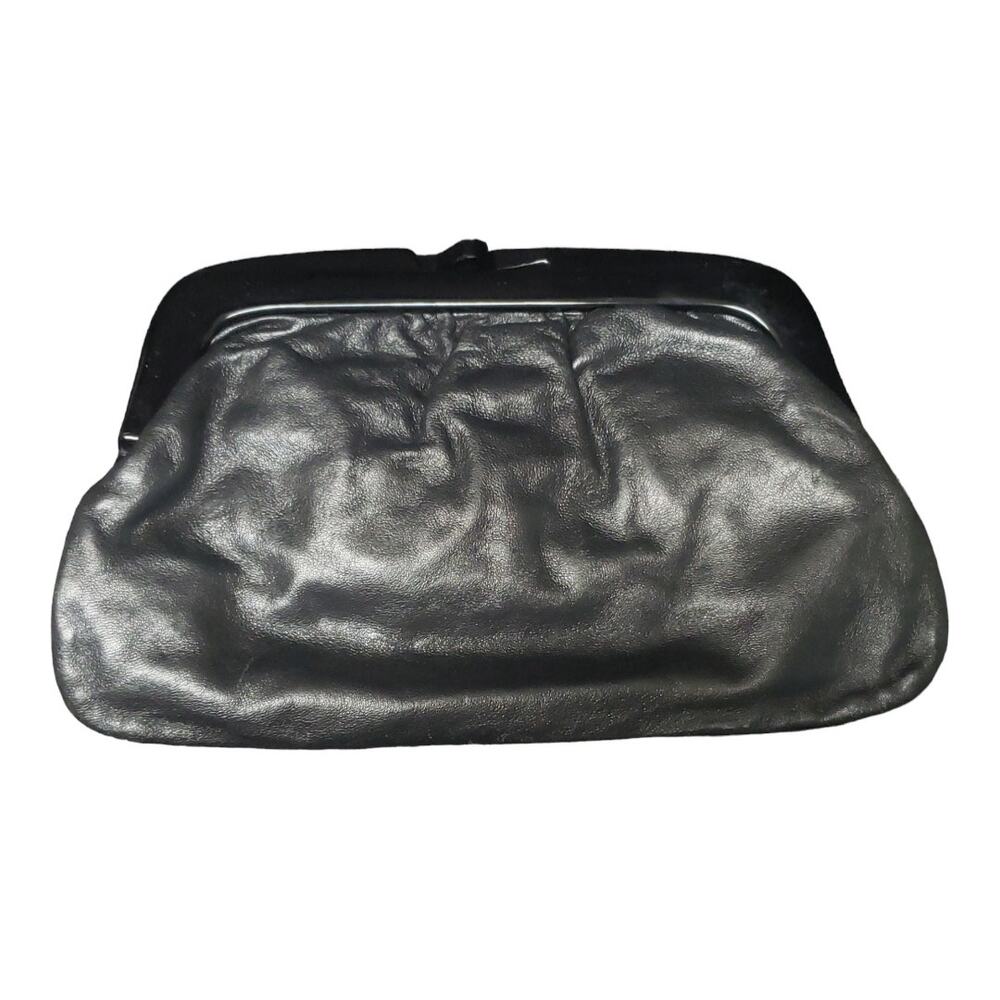 Vintage Genuine Leather Made In Italy Black Clutch Hand Held Purse